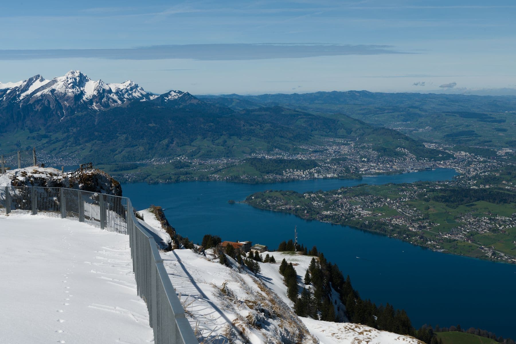 The view from Mount Rigi over Lake Lucerne and the surrounding Alps